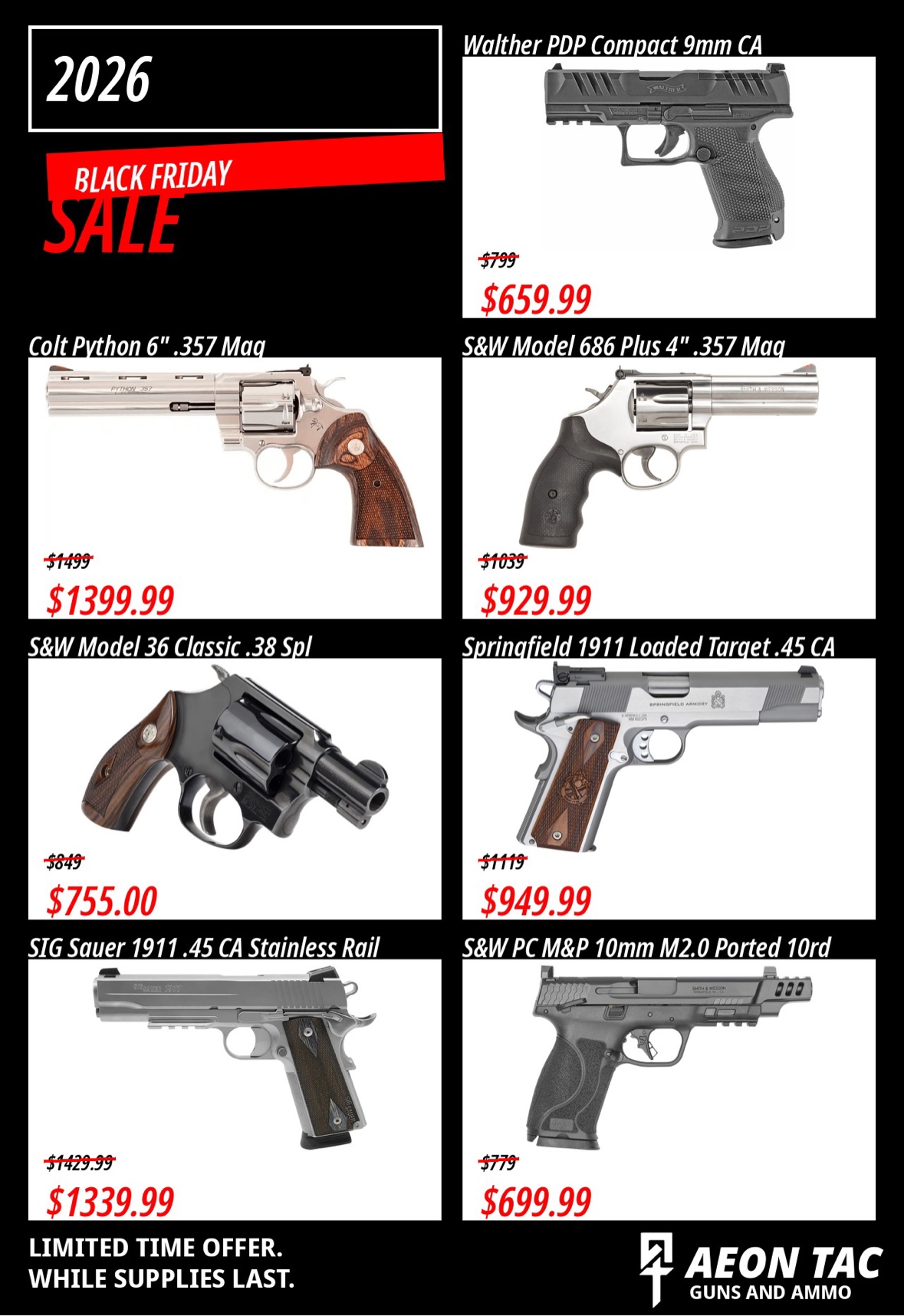 Handgun deals — Walther, Colt, Smith and Wesson, Springfield, SIG